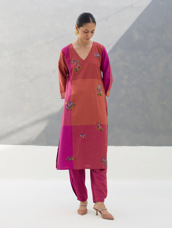 Nira Hand-Embroidered Eri Silk Kurta -  Rose