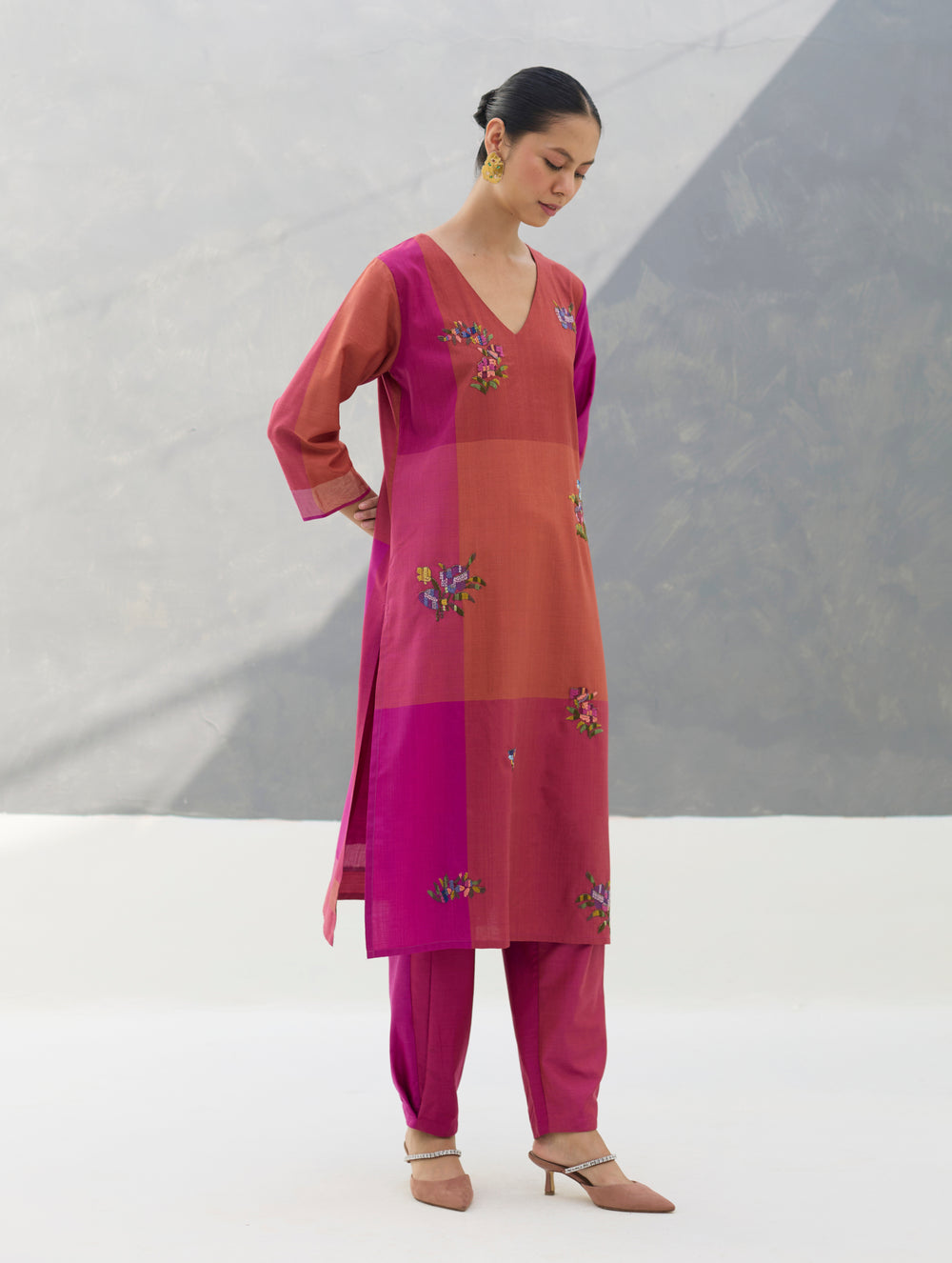 Nira Hand-Embroidered Eri Silk Kurta -  Rose