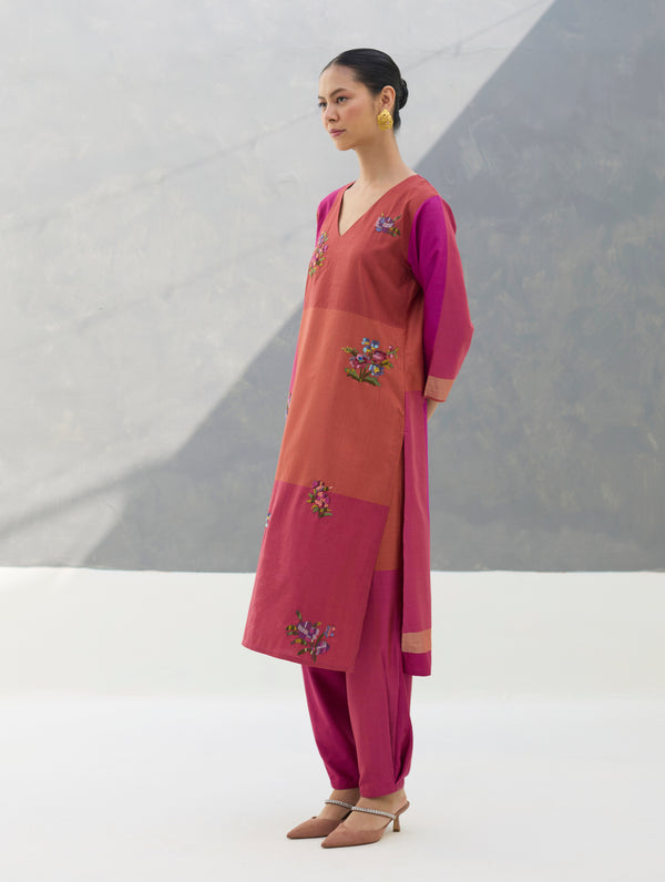 Nira Hand-Embroidered Eri Silk Kurta -  Rose