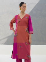 Nira Hand-Embroidered Eri Silk Kurta -  Rose