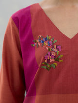 Nira Hand-Embroidered Eri Silk Kurta -  Rose