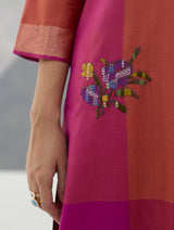 Nira Hand-Embroidered Eri Silk Kurta -  Rose
