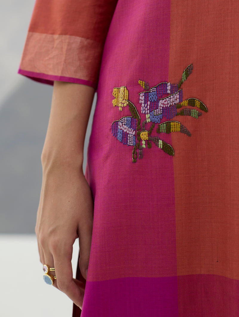 Nira Hand-Embroidered Eri Silk Kurta -  Rose
