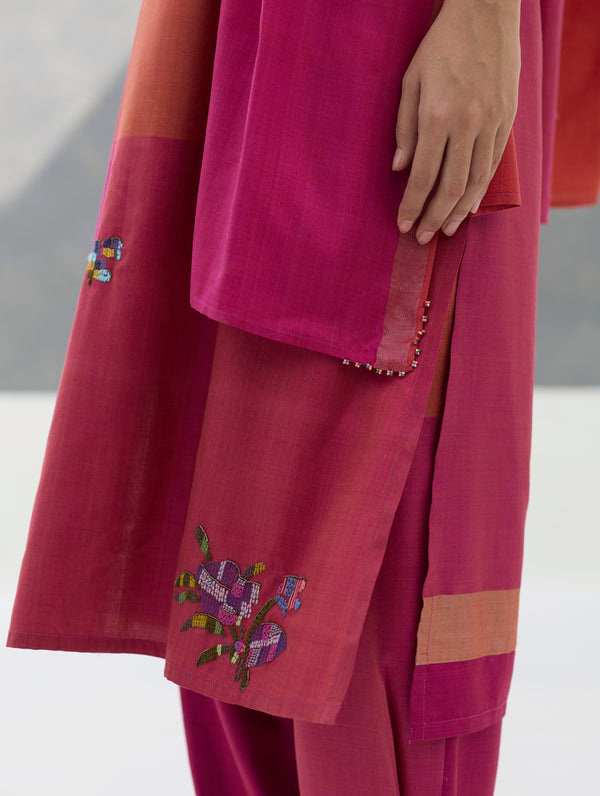 Nira Hand-Embroidered Kurta Set -  Rose