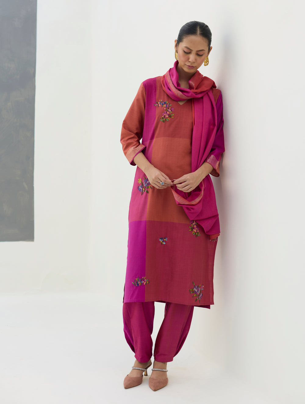 Nira Hand-Embroidered Eri Silk Kurta -  Rose