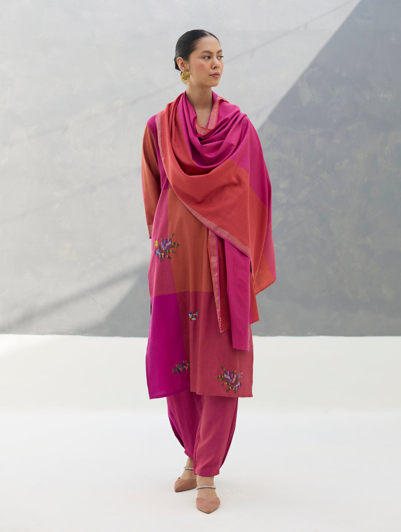 Firo Eri Silk Metallic Scarf/Dupatta- Rose