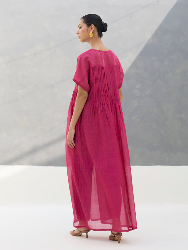 Vara Sheer Silk Chanderi Dress - Rose