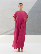 Vara Sheer Silk Chanderi Dress - Rose