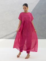 Vara Sheer Silk Chanderi Dress - Rose