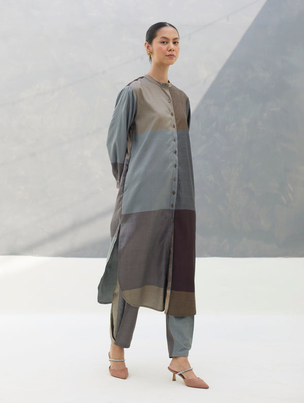 Sama Eri Silk Shirt Kurta Set -  Taupe Grey