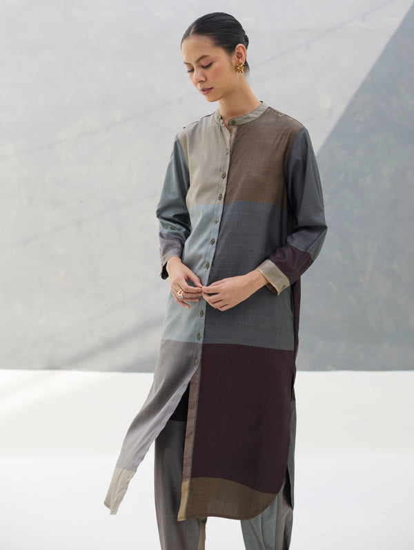 Sama Eri Silk Shirt Kurta Set -  Taupe Grey