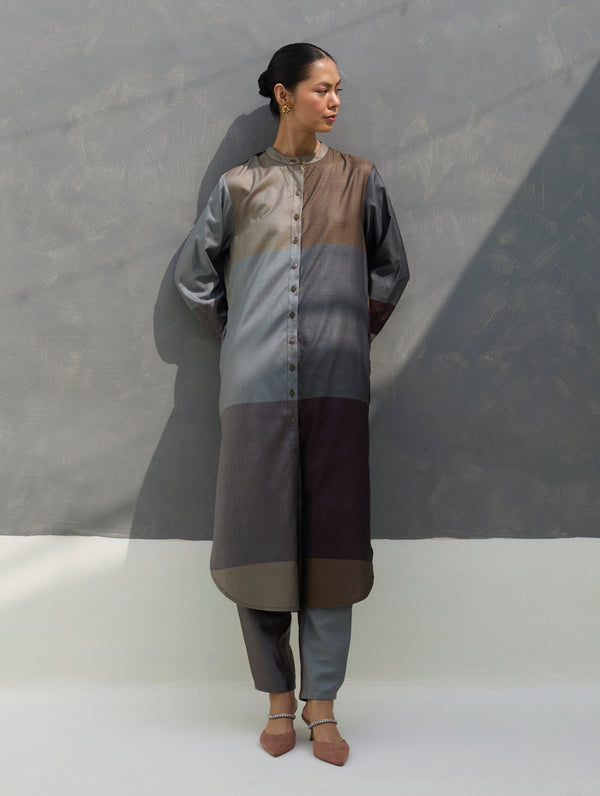 Sama Eri Silk Shirt Kurta Set -  Taupe Grey