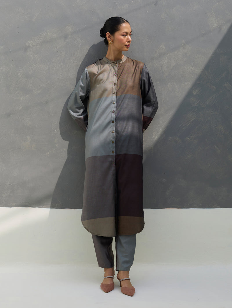 Sama Eri Silk Shirt Kurta -  Taupe Grey