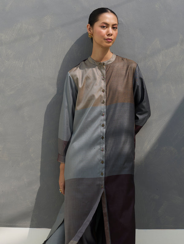 Sama Eri Silk Shirt Kurta Set -  Taupe Grey