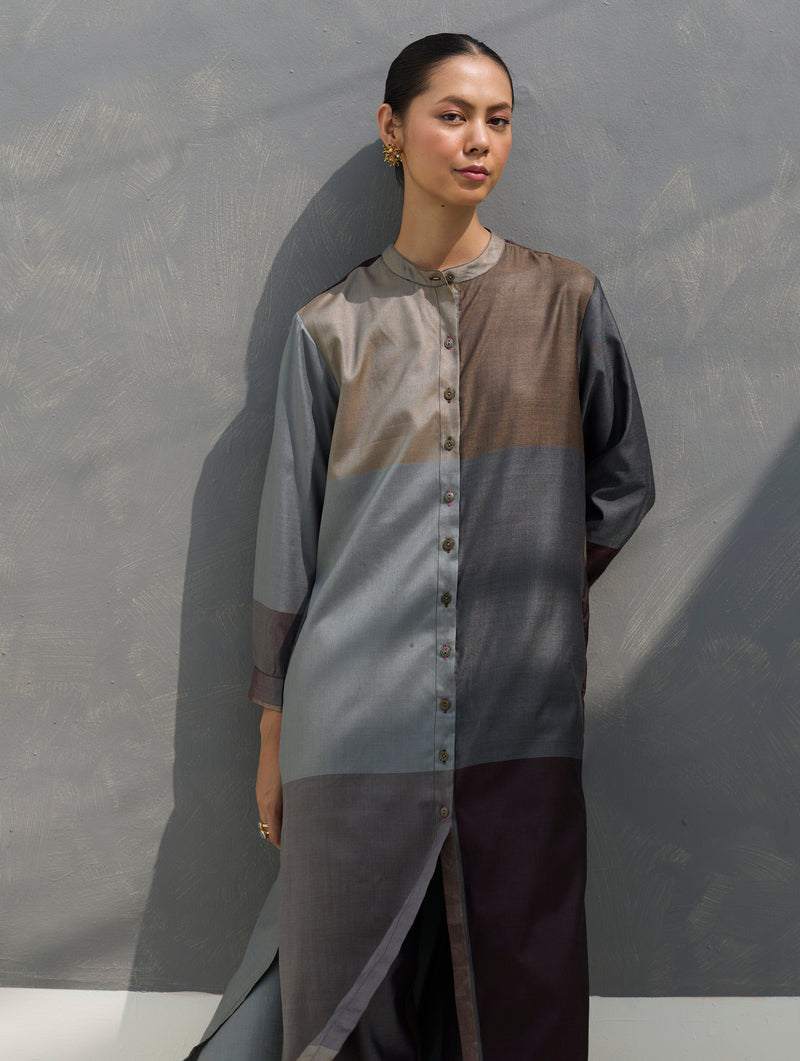 Sama Eri Silk Shirt Kurta -  Taupe Grey