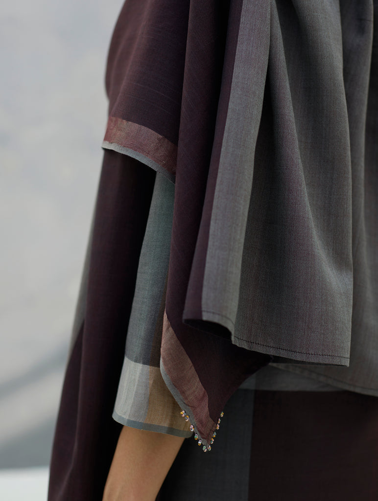 Firo Eri Silk Metallic Scarf/Dupatta- Taupe Grey