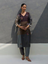 Nira Hand-Embroidered Eri Silk Kurta -  Taupe Grey