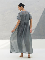 Vara Sheer Silk Chanderi Dress - Grey