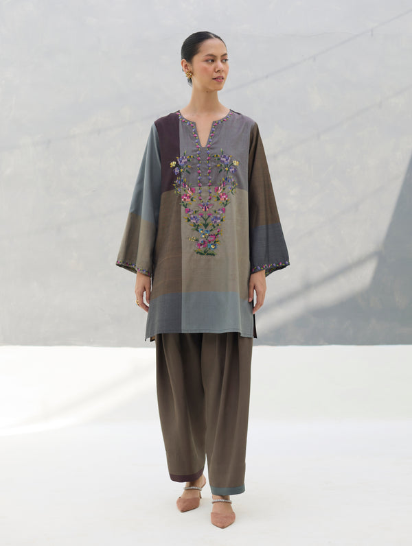 Athiya Hand-Embroidered Kurta Set - Taupe Grey
