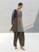 Athiya Hand-Embroidered Short Kurta - Taupe Grey