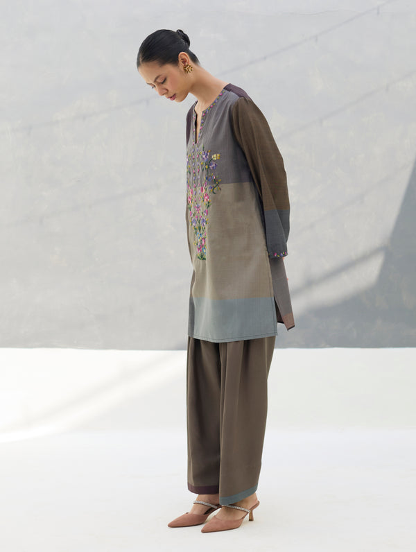 Athiya Hand-Embroidered Kurta Set - Taupe Grey