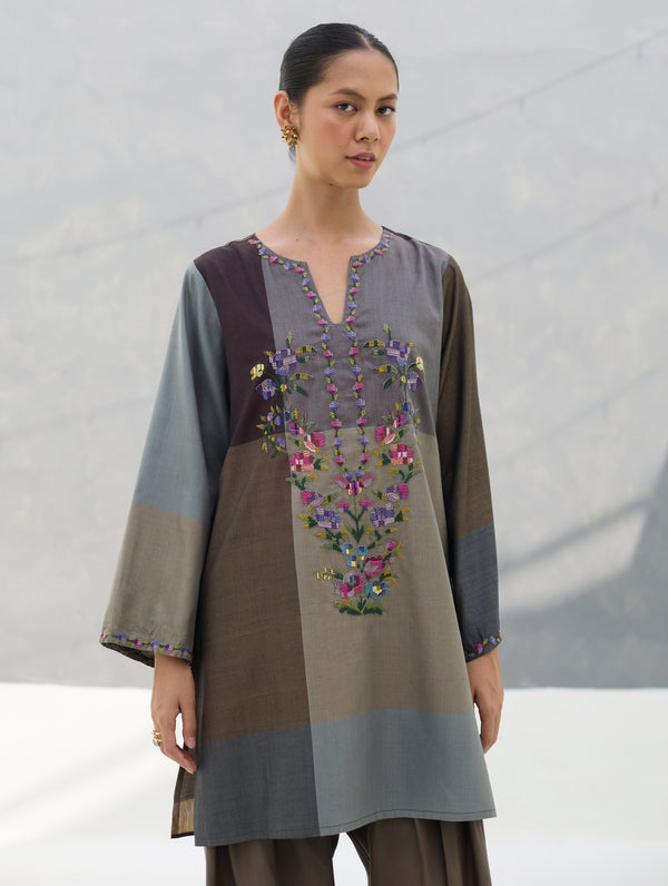 Athiya Hand-Embroidered Kurta Set - Taupe Grey