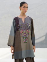 Athiya Hand-Embroidered Short Kurta - Taupe Grey