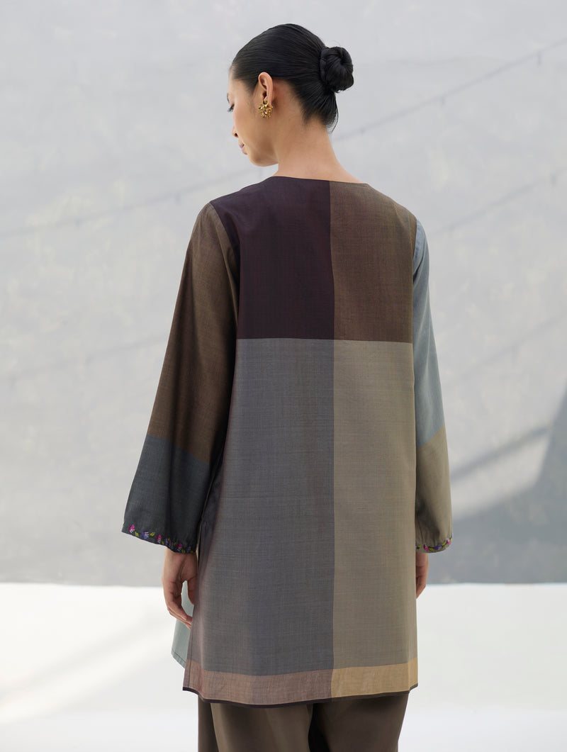 Athiya Hand-Embroidered Short Kurta - Taupe Grey