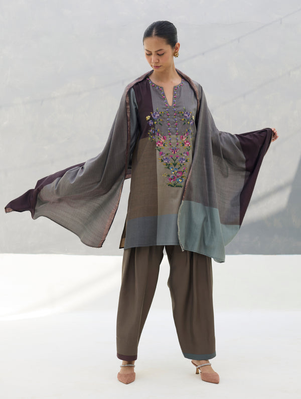Athiya Hand-Embroidered Kurta Set - Taupe Grey