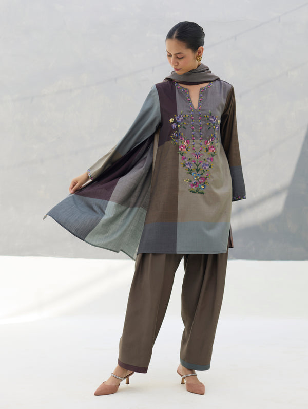 Athiya Hand-Embroidered Kurta Set - Taupe Grey