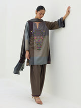 Athiya Hand-Embroidered Short Kurta - Taupe Grey
