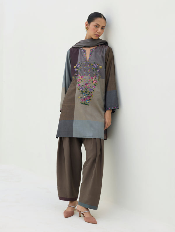 Athiya Hand-Embroidered Kurta Set - Taupe Grey