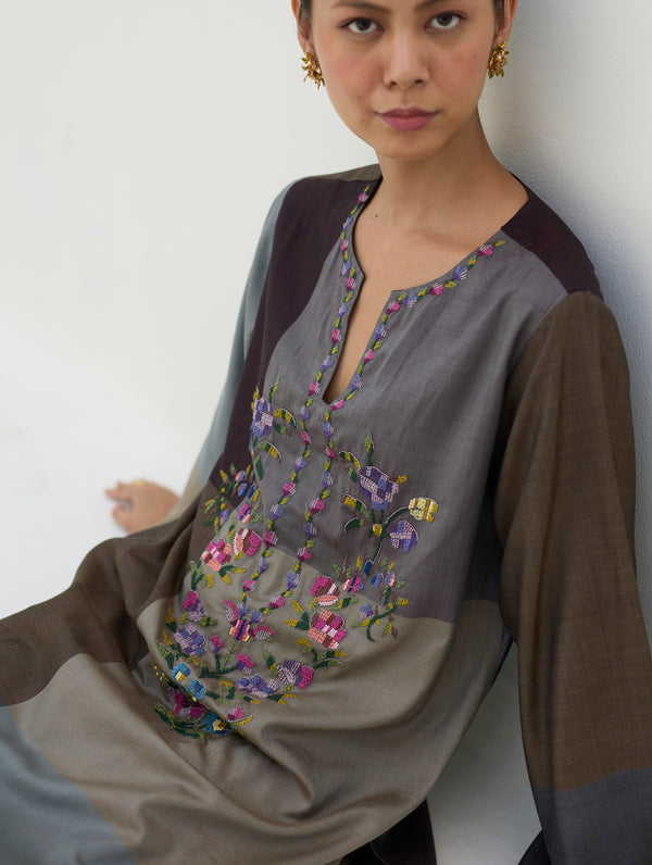 Athiya Hand-Embroidered Kurta Set - Taupe Grey