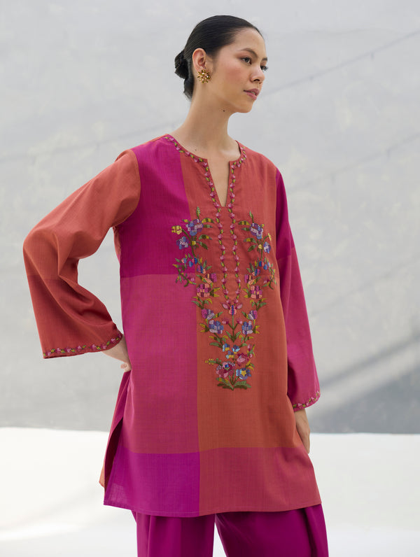 Athiya Hand-Embroidered Short Kurta - Rose
