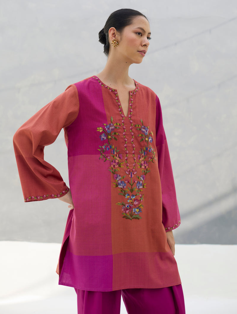 Athiya Hand-Embroidered Short Kurta - Rose