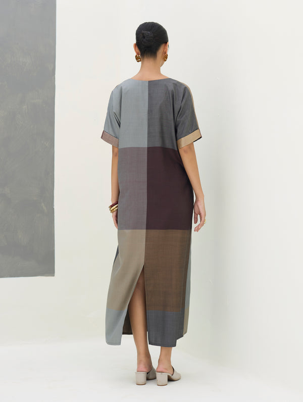 Cath Eri Silk Kaftan Dress - Taupe Grey