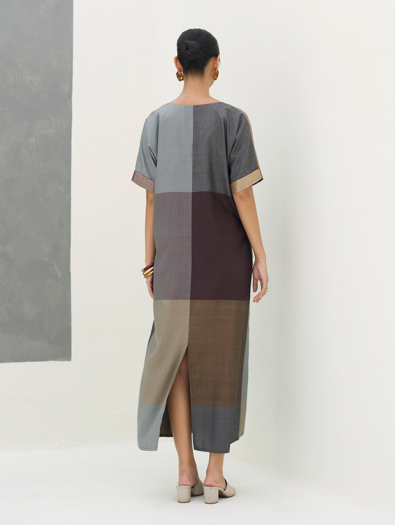 Cath Eri Silk Kaftan Dress - Taupe Grey