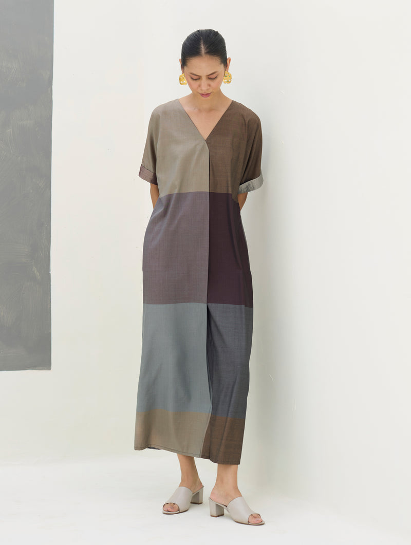 Cath Eri Silk Kaftan Dress - Taupe Grey