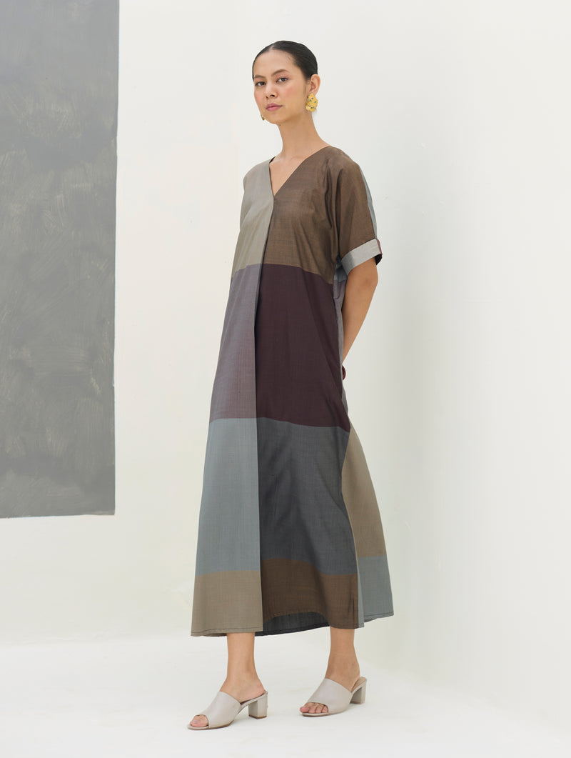 Cath Eri Silk Kaftan Dress - Taupe Grey