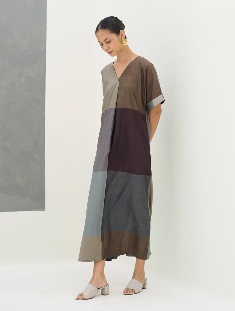 Cath Eri Silk Kaftan Dress - Taupe Grey