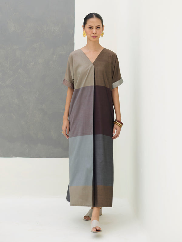 Cath Eri Silk Kaftan Dress - Taupe Grey