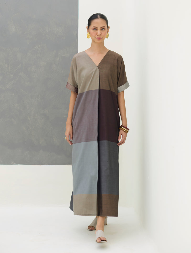 Cath Eri Silk Kaftan Dress - Taupe Grey