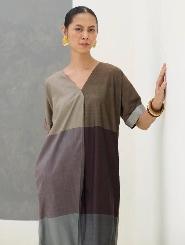 Cath Eri Silk Kaftan Dress - Taupe Grey