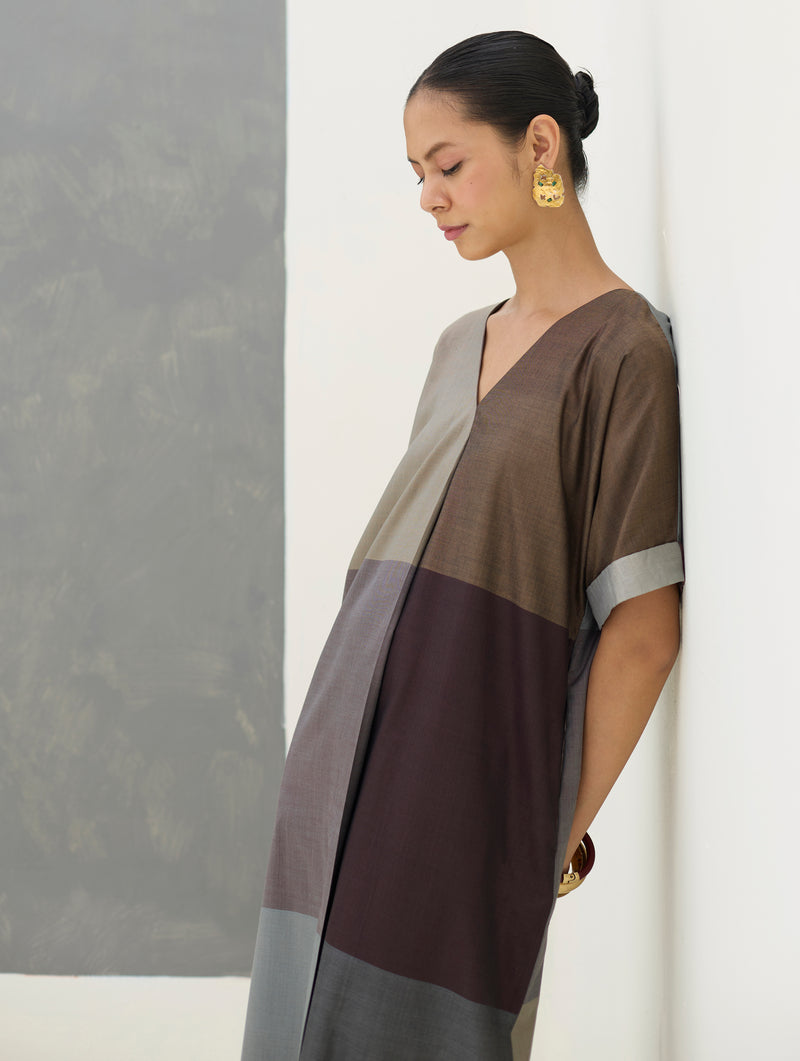 Cath Eri Silk Kaftan Dress - Taupe Grey