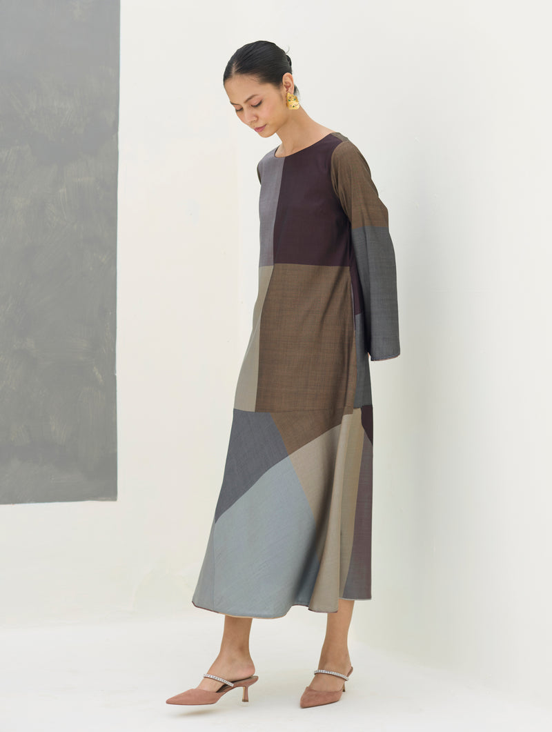 Zoa Eri Silk Dress -  Taupe Grey