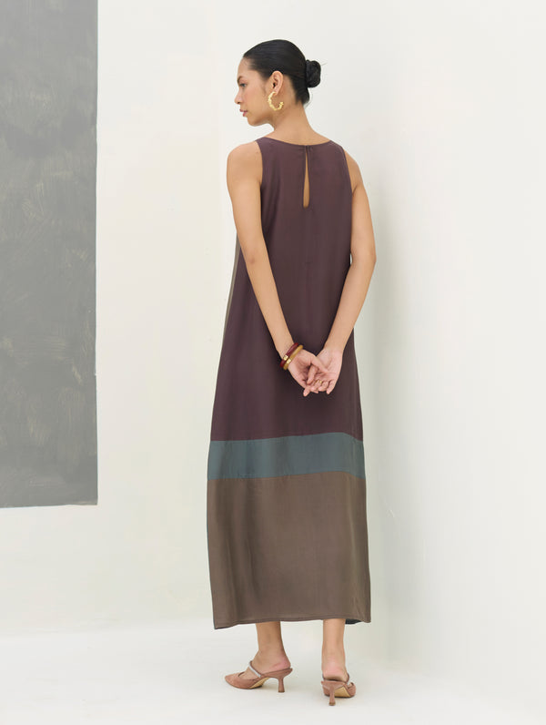 Nida Sleeveless Mulberry Silk Dress - Taupe Grey