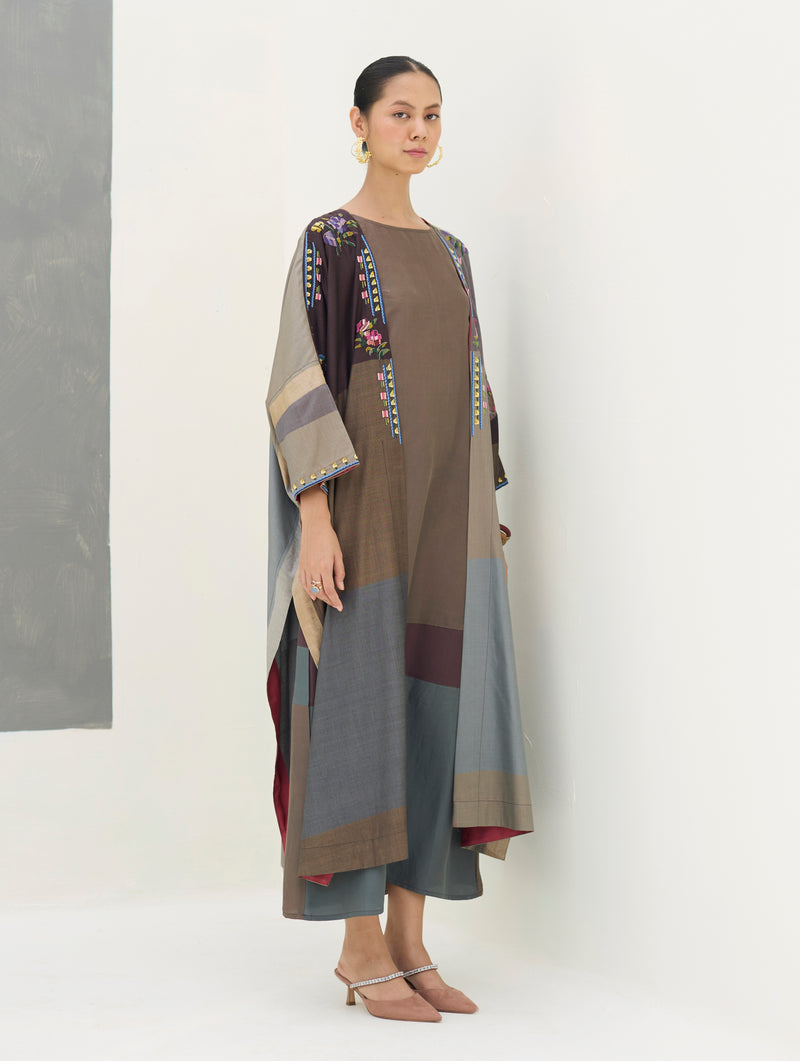 Darri Hand-Embroidered Overlay with Mulberry Silk Dress - Taupe Grey