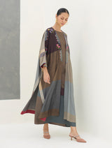Darri Hand-Embroidered Overlay with Mulberry Silk Dress - Taupe Grey