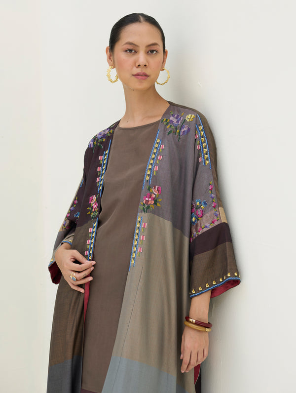 Darri Hand-Embroidered Overlay - Taupe Grey