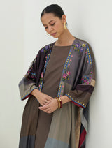 Darri Hand-Embroidered Overlay with Mulberry Silk Dress - Taupe Grey
